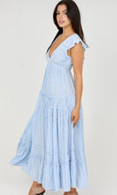 Acira Blue Subtle Stripe Smocking Maxi Dress