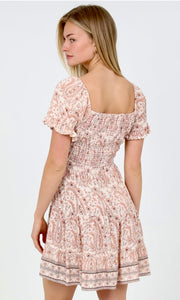 Alodia Ivory Pink Paisley Print Twist Front Dress