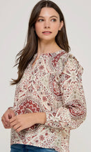 Millie Cream and Burgundy 3/4 Ruffle Sleeve Blouse