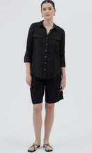 Laurel Black Collared Button Down Tab Sleeve Pocket Detail Shirt