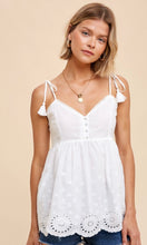 Alica Off White Eyelet Lace Tassel Tie Cami Tank Top