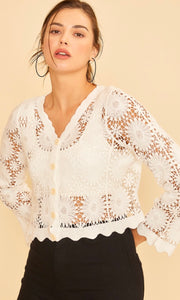 Adelie White Crochet Lace Cropped Cardigan Top