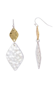 Two Tone Hammered Gold & Silver Disc Teardrop Earrings