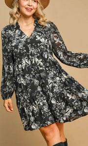 Alela Black Floral Print Dress