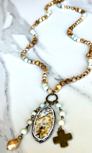 Emma Amazonite & Jasper Stone Beaded Long Necklace