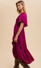 Artiste Cherry Merlot Washed Satin Empire Smocked Midi Dress