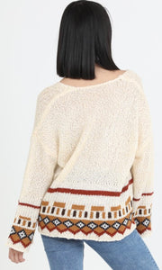 Charlie Ecru Light Weight Pullover Sweater with Border