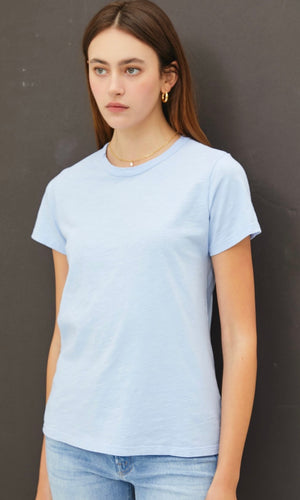 Ancay Chambray Blue Cotton Slub Tee-Shirt Top