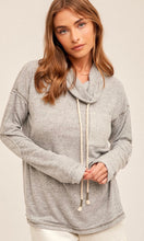 *SALE! Agary - SIZE SMALL Heather Grey Funnel Neck Cozy Hacci Knit Top
