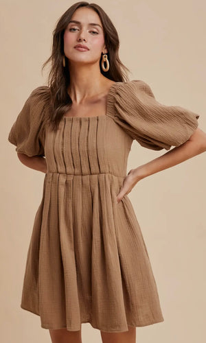 Lyric Bran Cotton Pleated Mini Dress