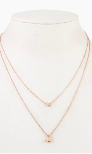 Necklace Rose Gold Star & Moon Double Layered Pendant Necklace