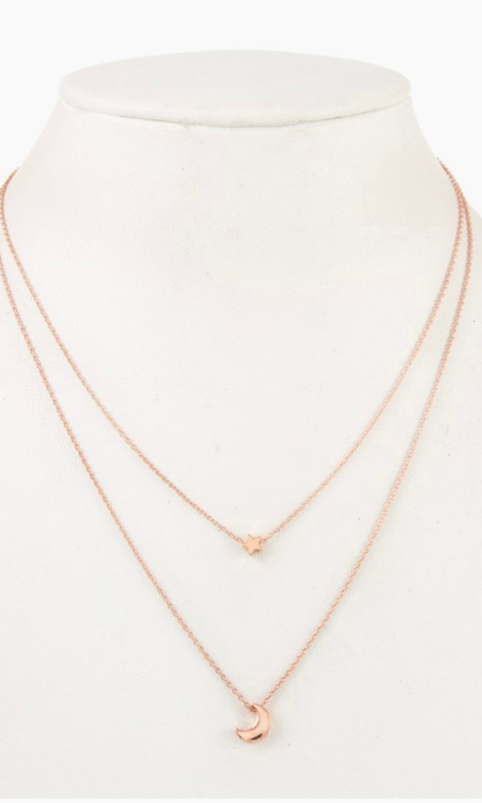 Rose Gold Star & Moon Double Layered Pendant Necklace