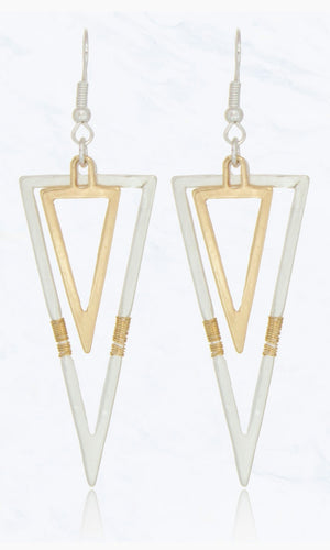 Burnished Silver Inverted Triangle Wire Wrapped  Earrings