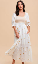 Carly White Embroidered Cotton Gauze Smocked Dress