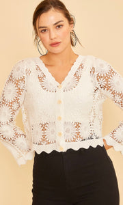 Adelie White Crochet Lace Cropped Cardigan Top