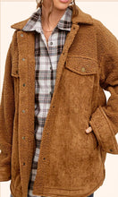 Amello Cognac Cozy Faux-Suede Side Pocket Shacket Jacket