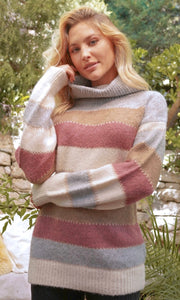 Ardan Rose Lurex Stripe Cowl Neck Sweater Top