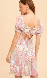 Arine Mauve Pink Patchwork Print Babydoll Dress