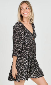 Anray Black Boho Floral Smocked Print Dress