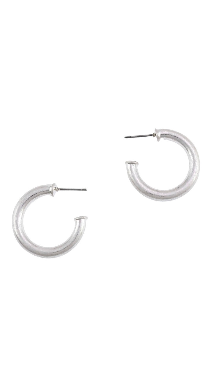 Earring Hammered Silver Small Hoop Post Earrings