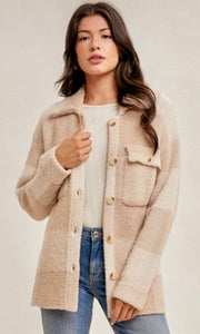 Acaba Taupe Plaid Cozy Sweater Jacket Shacket