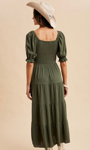 Leanna Forest Green Smocked Tiered Maxi Dress