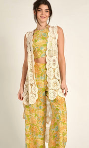 Advina Cream Crochet Lace High-Low Kimono Cardigan Top