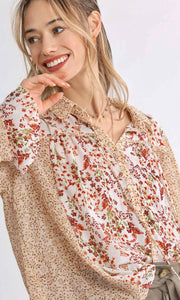 Awren Off White Metallic Mixed Floral Shirt Top