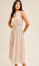 Ahnya Taupe Stripe Side Pocket Midi Dress