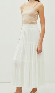 Abyrn White Tiered Smocked Waist Maxi Skirt