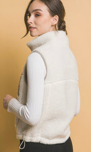 Aclara Ivory Reversible Fleece Side Pocket Vest Jacket