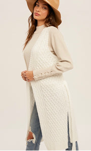 *SALE! Amista - Ivory Cableknit Belted Longline Cardigan Sweater