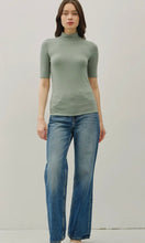 Isabella Avocado Short Sleeve Mock Neck Knit Top