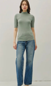 Isabella Avocado Short Sleeve Mock Neck Knit Top