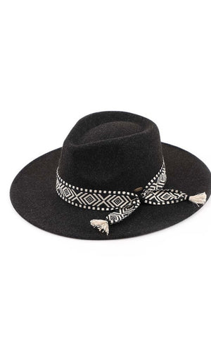 C.C. Black Aztec Trim Brim Panama Hat
