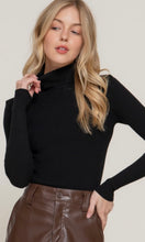 Cambria Black Turtle Neck Fitted Rib Knit Sweater Top