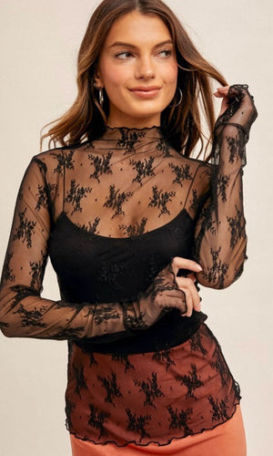 Anova Black Lace Thumbhole Knit Top Shirt