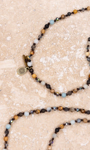 Heather Amazonite Soldered Crystal Pendant Beaded Long Necklace