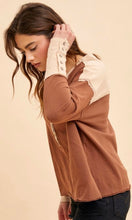 Alan Mocha Washed Cotton Button Cuff Knit Top