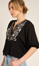 Aadrika Black Embroidered Peasant Shirt Top