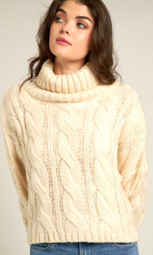 Alden Beige Classic Cableknit Turtleneck Sweater Top