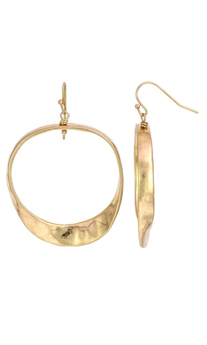 Hammered Gold Twisted Hoop Drop Earrings