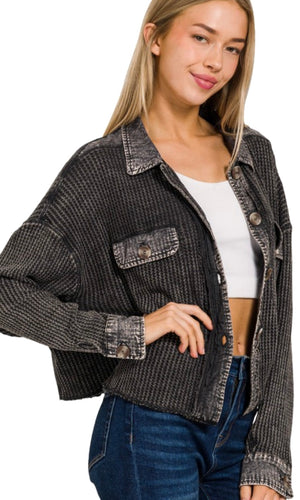 Avere Black Washed Thermal Cropped Jacket