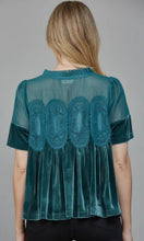 Holland Teal Lace Detail Velvet Babydoll Top