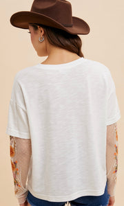 Allion White Embroidered Mesh Two-Fer Knit Top