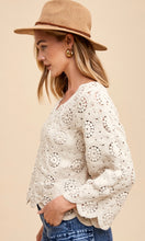 Ajene Natural Crochet Lace Scallop Edge Sweater Top