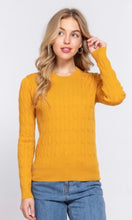 Campbell Mustard Long Sleeve Round Neck Cable Sweater