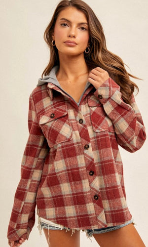 Aphelia Red Plaid Hoodie Jacket Shacket