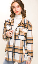 Afara Camel  Plaid Side Pocket Shirt Jacket