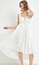 Acary-White Smocked Floral Texture Midi Dress